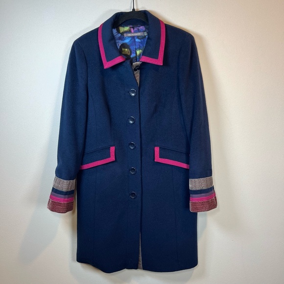 Boden Jackets & Blazers - Boden Limited Edition Wool Cashmere Pea Coat Navy Blue Magenta Lined Pockets  8R
